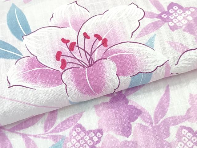 平和屋着物∴夏物 浴衣 百合 草花文 綿 逸品 CABD2603ng