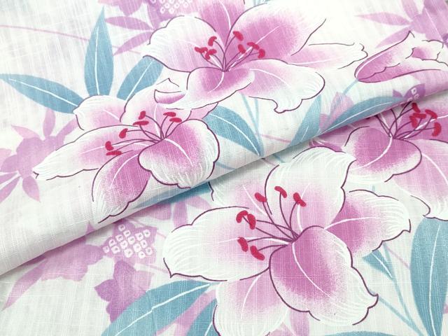 平和屋着物∴夏物 浴衣 百合 草花文 綿 逸品 CABD2603ng
