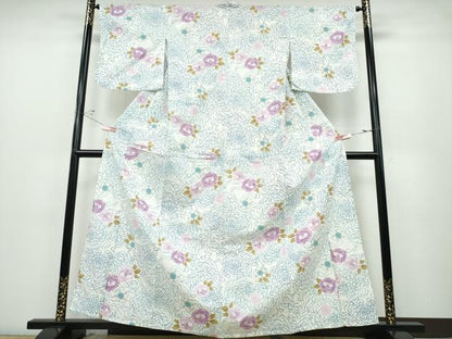 平和屋着物∴夏物 浴衣 乱菊 舞桜 牡丹花文 綿 逸品 CABD2607ng