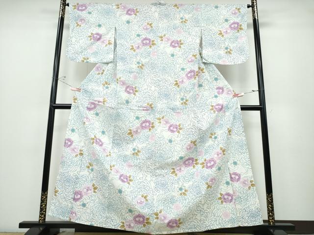 平和屋着物∴夏物 浴衣 乱菊 舞桜 牡丹花文 綿 逸品 CABD2607ng
