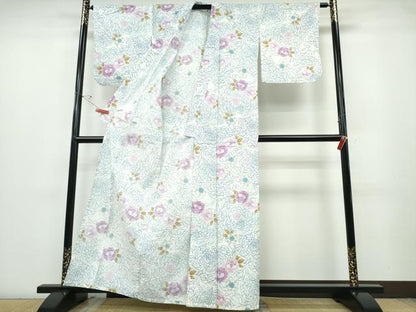 平和屋着物∴夏物 浴衣 乱菊 舞桜 牡丹花文 綿 逸品 CABD2607ng