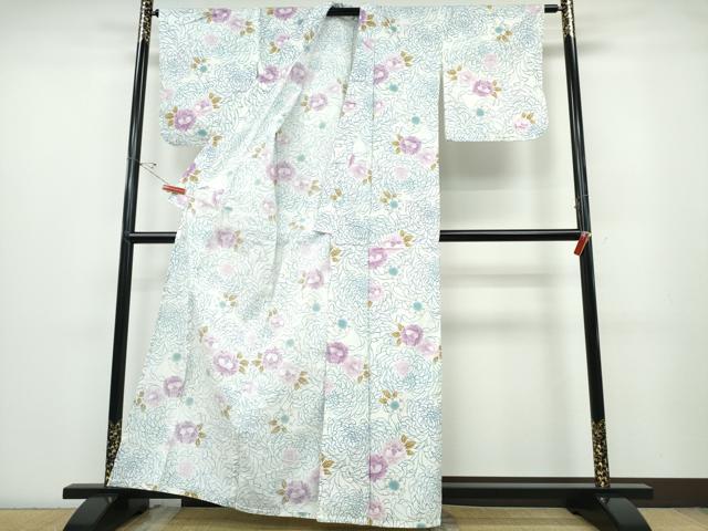 平和屋着物∴夏物 浴衣 乱菊 舞桜 牡丹花文 綿 逸品 CABD2607ng