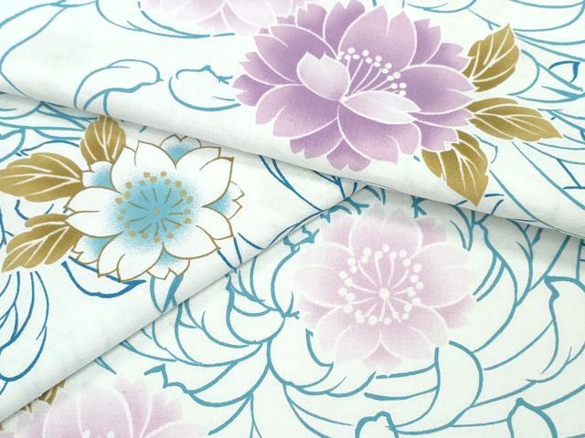 平和屋着物∴夏物 浴衣 乱菊 舞桜 牡丹花文 綿 逸品 CABD2607ng