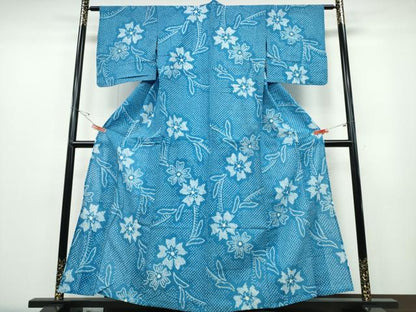 平和屋着物∴夏物　浴衣　有松鳴海絞り　枝花文　綿　逸品　CABD2615ng