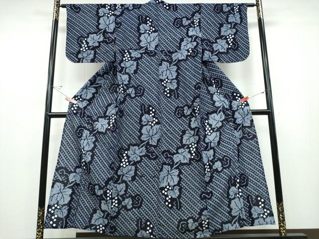 平和屋着物∴夏物 浴衣 有松鳴海絞り 葡萄蔦の葉文 綿 逸品 CABD2618ng