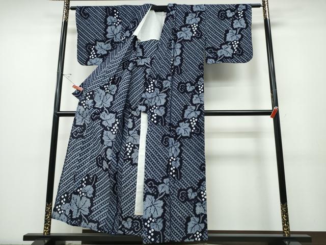 平和屋着物∴夏物 浴衣 有松鳴海絞り 葡萄蔦の葉文 綿 逸品 CABD2618ng