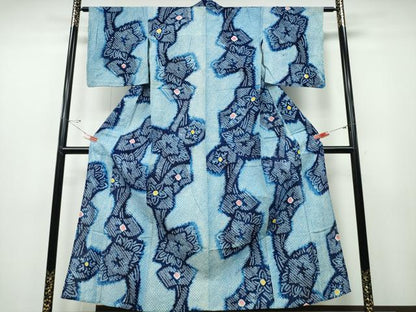 平和屋着物∴夏物 浴衣 有松鳴海絞り 枝花文 綿 逸品 CABD2619ng