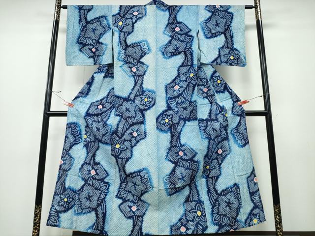 平和屋着物∴夏物 浴衣 有松鳴海絞り 枝花文 綿 逸品 CABD2619ng