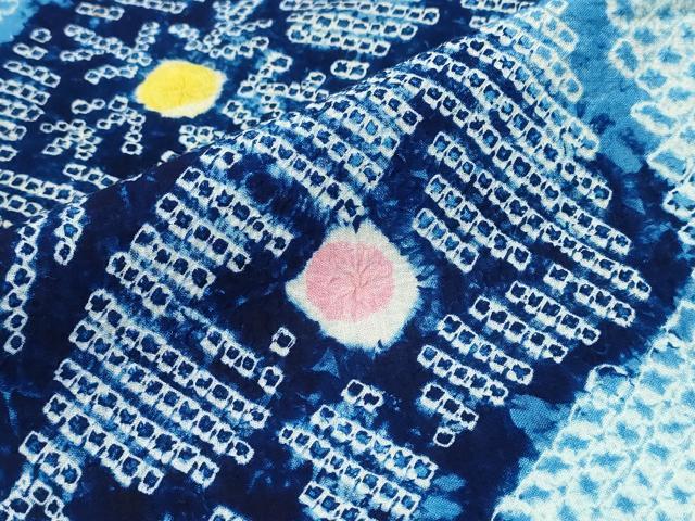 平和屋着物∴夏物 浴衣 有松鳴海絞り 枝花文 綿 逸品 CABD2619ng