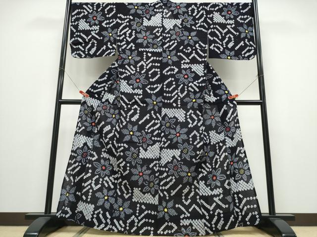 平和屋着物∴夏物 浴衣 有松鳴海絞り 吉祥花文 綿 逸品 CABD2622ng