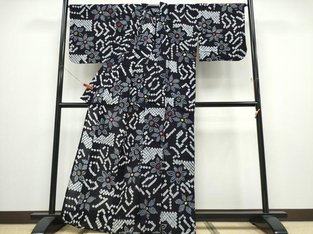 平和屋着物∴夏物 浴衣 有松鳴海絞り 吉祥花文 綿 逸品 CABD2622ng