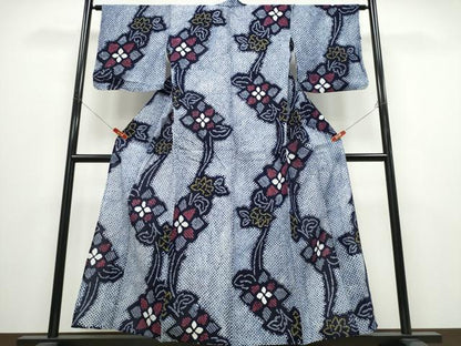 平和屋着物∴夏物 浴衣 有松鳴海絞り 枝花文 綿 逸品 CABD2628ng