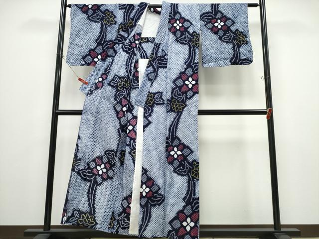平和屋着物∴夏物 浴衣 有松鳴海絞り 枝花文 綿 逸品 CABD2628ng