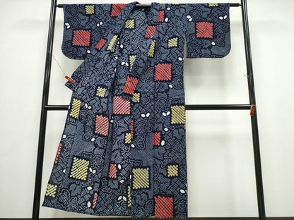平和屋着物∴夏物　浴衣　有松鳴海絞り　色紙舞葉文　綿　逸品　CABD2629ng