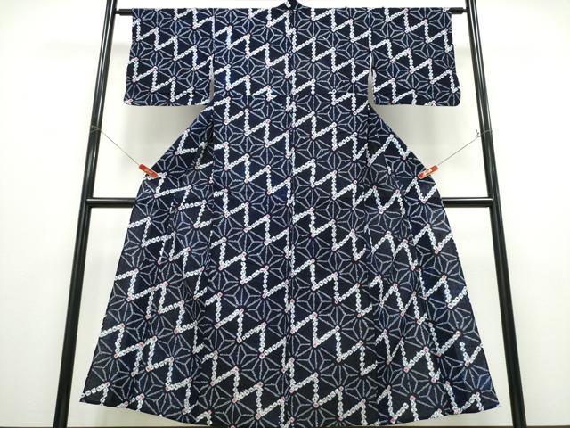 平和屋着物∴夏物 浴衣 有松鳴海絞り 麻の葉文様 綿 逸品 CABD2631ng