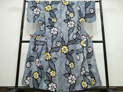 平和屋着物∴夏物 浴衣 有松鳴海絞り 舞葉花文 綿 逸品 CABD2635ng