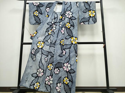平和屋着物∴夏物 浴衣 有松鳴海絞り 舞葉花文 綿 逸品 CABD2635ng