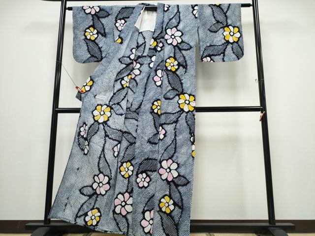 平和屋着物∴夏物 浴衣 有松鳴海絞り 舞葉花文 綿 逸品 CABD2635ng