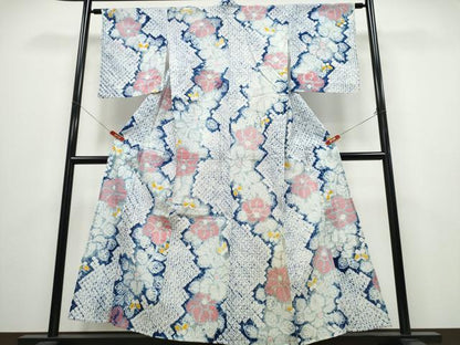 平和屋着物∴夏物　浴衣　有松鳴海絞り　枝椿　綿　逸品　CABD2639ng