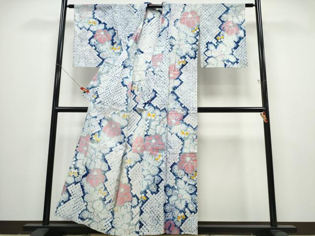 平和屋着物∴夏物　浴衣　有松鳴海絞り　枝椿　綿　逸品　CABD2639ng