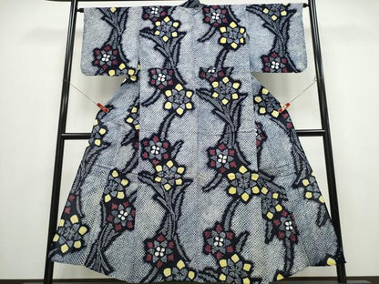 平和屋着物∴夏物 浴衣 有松鳴海絞り 草花文 綿 逸品 CABD2641ng