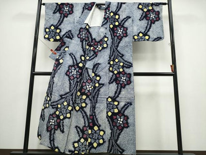 平和屋着物∴夏物 浴衣 有松鳴海絞り 草花文 綿 逸品 CABD2641ng