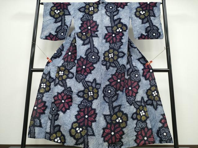平和屋着物∴夏物 浴衣 有松鳴海絞り 草花文 綿 逸品 CABD2644ng