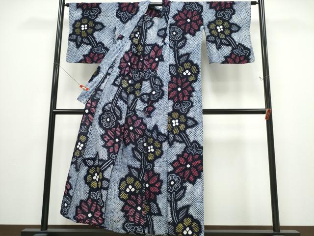 平和屋着物∴夏物 浴衣 有松鳴海絞り 草花文 綿 逸品 CABD2644ng