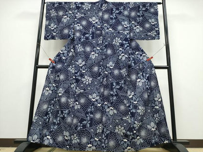 平和屋着物∴夏物 浴衣 有松鳴海絞り 切嵌流水舞蝶花文 綿 逸品 CABD2647ng