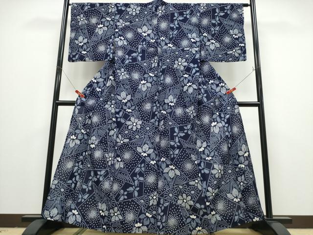 平和屋着物∴夏物 浴衣 有松鳴海絞り 切嵌流水舞蝶花文 綿 逸品 CABD2647ng