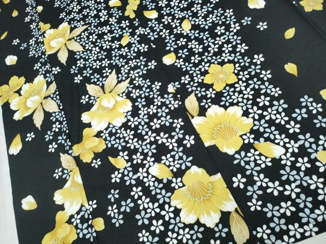 平和屋着物∴夏物 浴衣 舞花文 黒地 綿 逸品 CABD2651ng