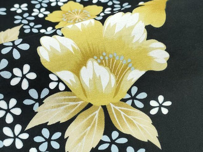平和屋着物∴夏物 浴衣 舞花文 黒地 綿 逸品 CABD2651ng