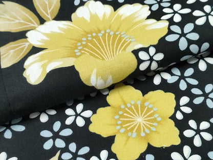 平和屋着物∴夏物 浴衣 舞花文 黒地 綿 逸品 CABD2651ng