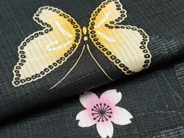 平和屋着物∴夏物 浴衣 舞蝶桜 黒地 綿 逸品 CABD2654ng