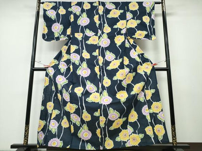 平和屋着物∴夏物 浴衣 舞菊文 綿 逸品 未使用 CABD2656ng