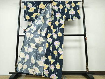 平和屋着物∴夏物 浴衣 舞菊文 綿 逸品 未使用 CABD2656ng