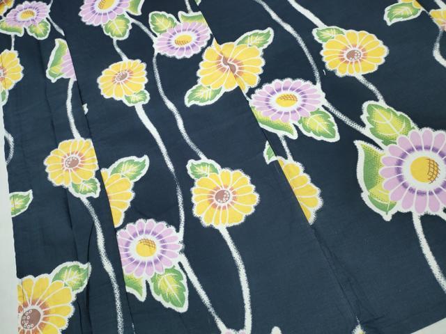 平和屋着物∴夏物 浴衣 舞菊文 綿 逸品 未使用 CABD2656ng