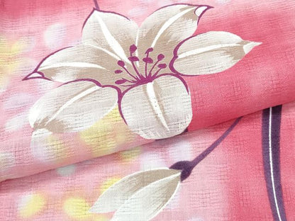 平和屋着物∴夏物 浴衣 百合 ゆり 市松文様 綿 逸品 CABD2659ng
