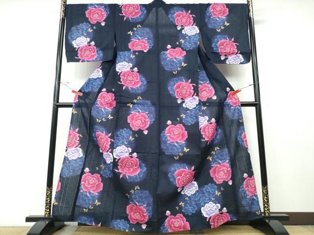 平和屋着物∴夏物 浴衣 舞蝶牡丹 金彩 綿 逸品 CABD2661ng