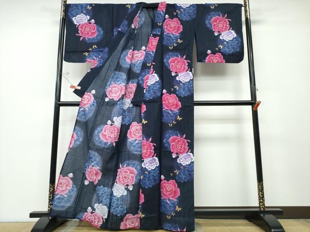 平和屋着物∴夏物 浴衣 舞蝶牡丹 金彩 綿 逸品 CABD2661ng