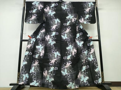 平和屋着物∴夏物 浴衣 舞蝶文 黒地 逸品 CABD2664ng