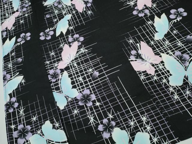 平和屋着物∴夏物 浴衣 舞蝶文 黒地 逸品 CABD2664ng