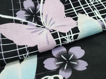 平和屋着物∴夏物 浴衣 舞蝶文 黒地 逸品 CABD2664ng