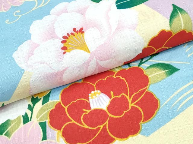 平和屋着物∴夏物 浴衣 流水枝牡丹椿 綿 逸品 CABD2665ng