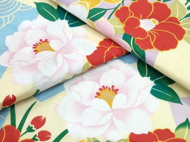 平和屋着物∴夏物 浴衣 流水枝牡丹椿 綿 逸品 CABD2665ng