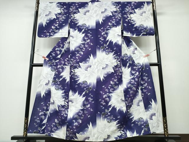 平和屋着物∴夏物 浴衣 綿紅梅 舞蝶花文 銀彩 綿 逸品 CABD2666ng
