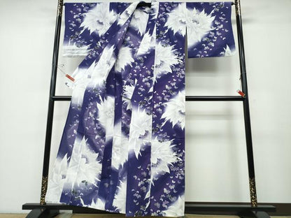 平和屋着物∴夏物 浴衣 綿紅梅 舞蝶花文 銀彩 綿 逸品 CABD2666ng