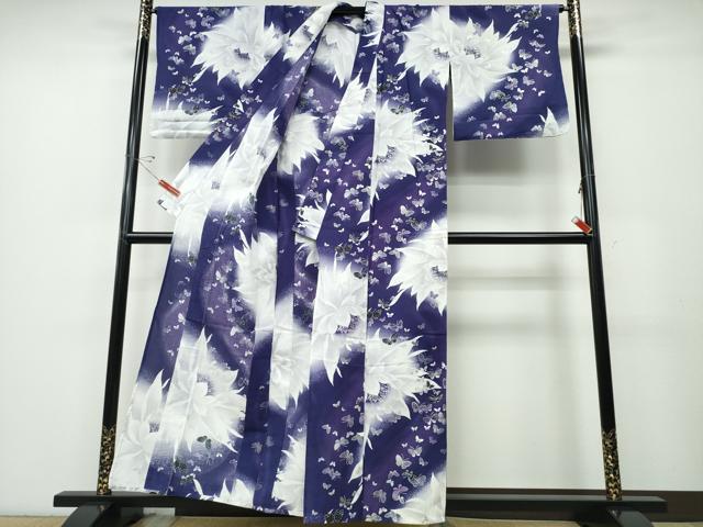 平和屋着物∴夏物 浴衣 綿紅梅 舞蝶花文 銀彩 綿 逸品 CABD2666ng