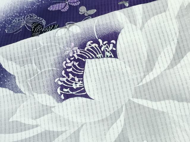平和屋着物∴夏物 浴衣 綿紅梅 舞蝶花文 銀彩 綿 逸品 CABD2666ng