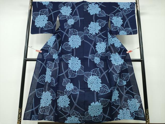平和屋着物∴夏物 浴衣 綿紅梅 紫陽花 芝草葵文 綿 逸品 CABD2673ng